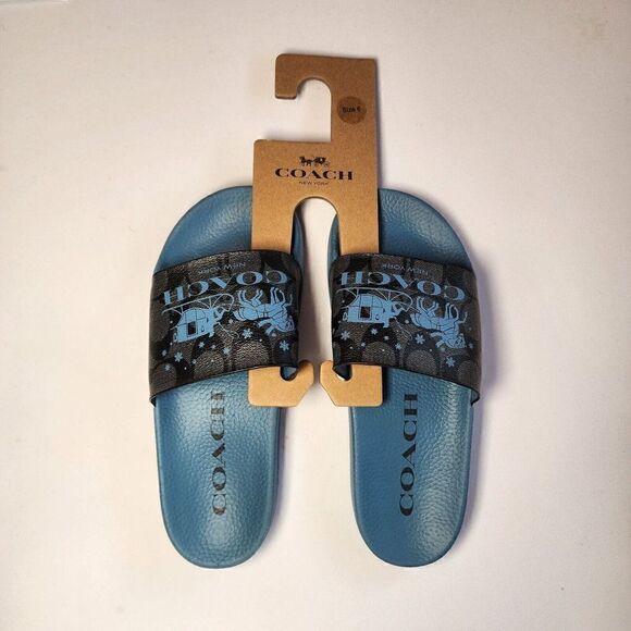 NWT Coach CN703 Uli Sport Slide Signature Canvas Horse Carriage Women’s Size 6 - Picture 1 of 2